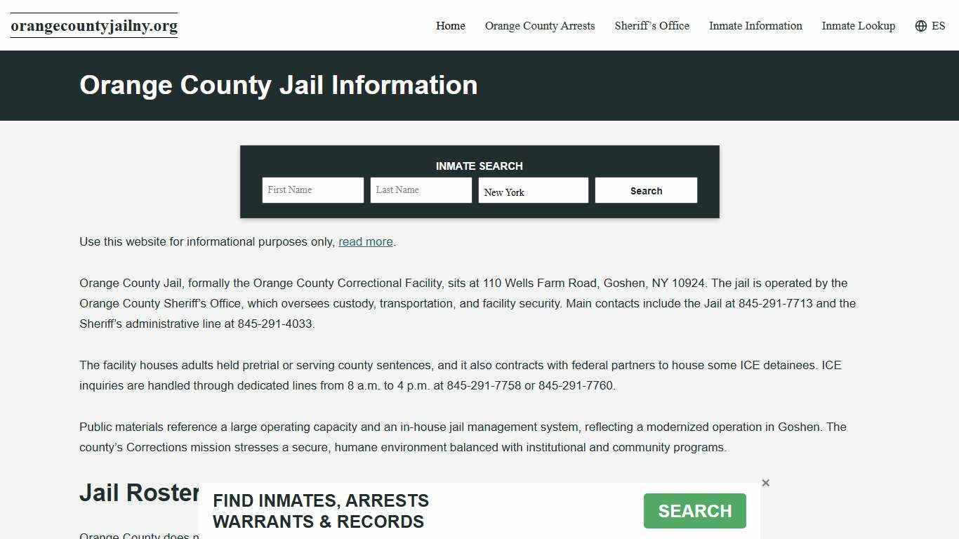 Orange County, NY Jail Roster, Inmate Info